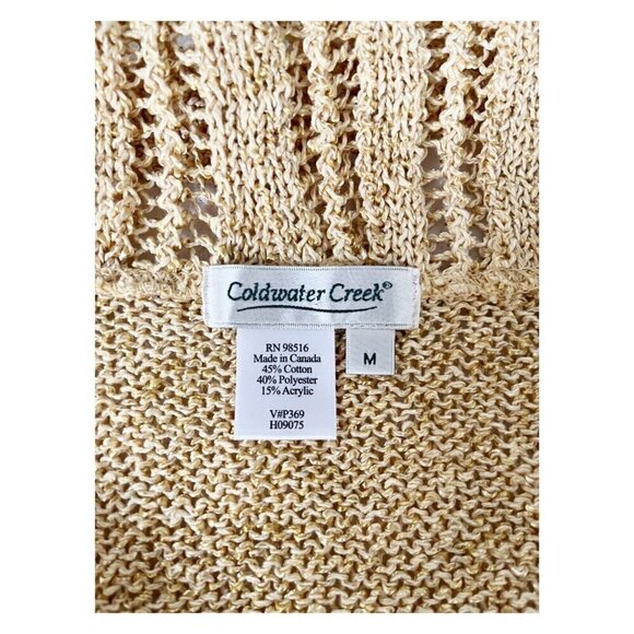 Coldwater Creek Women's Sz M Yellow Crochet Knit Cardigan Sweater Shawl Collar - Picture 4 of 7